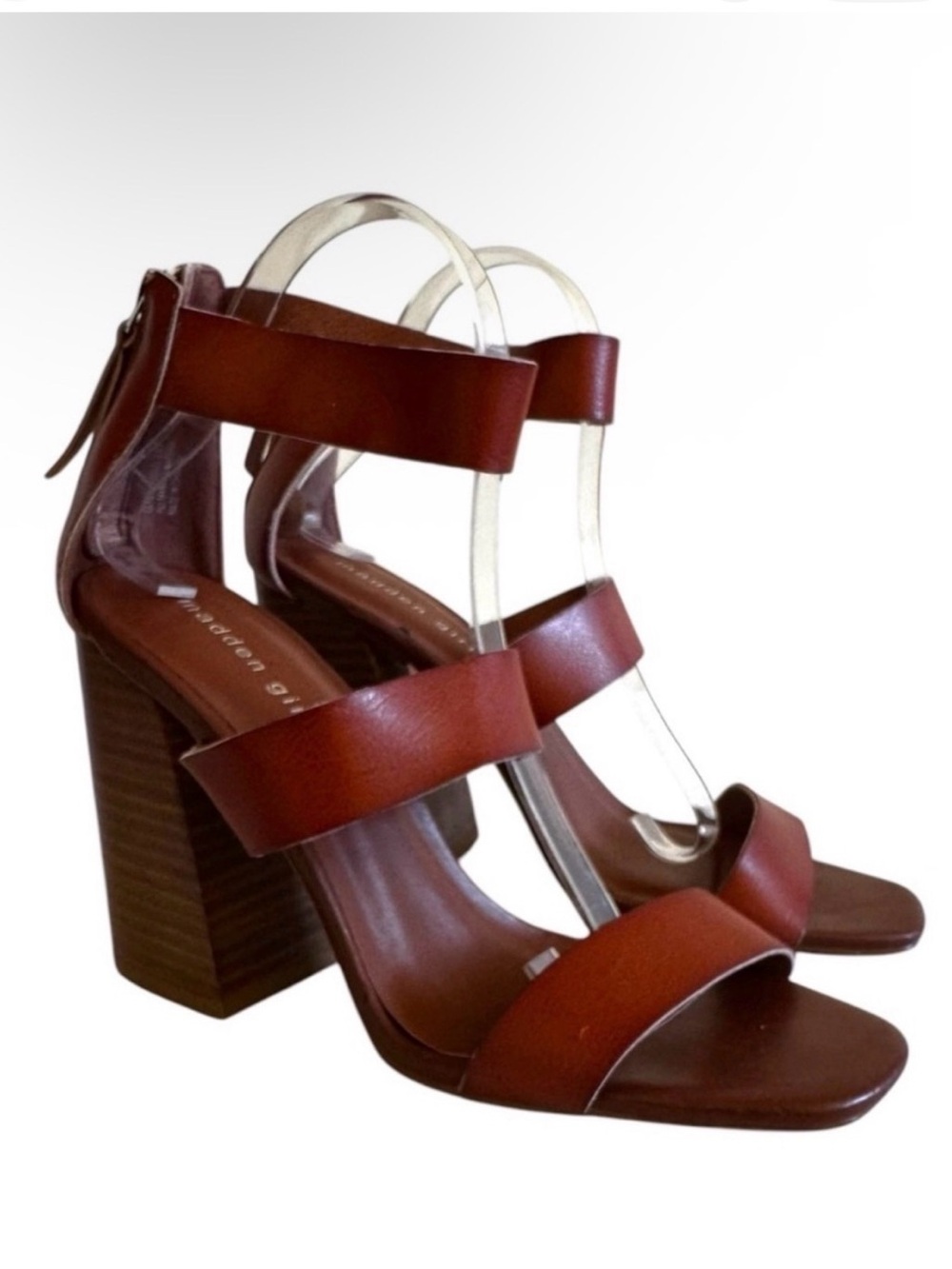 Madden Girl Tan Brown Strappy Block Heel Sandals